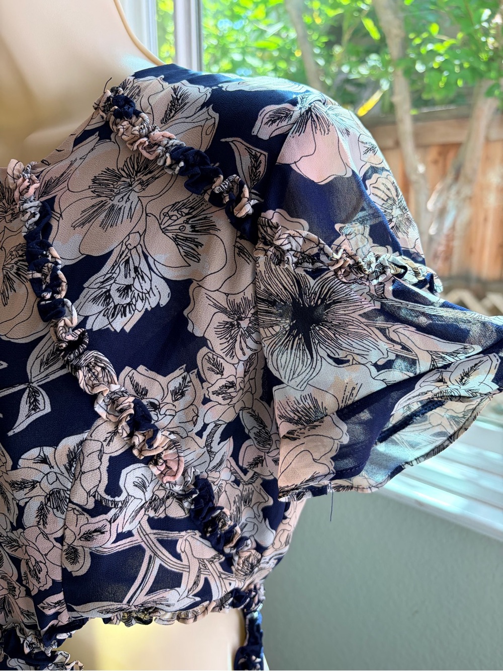 Bardot Navy Dress with Cream Floral Print - Picture 4 of 10
